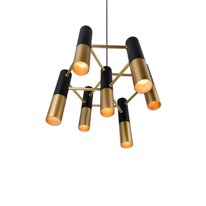Anem 7 Light Matte Black and Satin Gold Down Chandelier