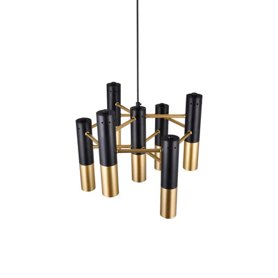 Anem 7 Light Matte Black and Satin Gold Down Chandelier