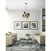 Anem 7 Light Matte Black and Satin Gold Down Chandelier
