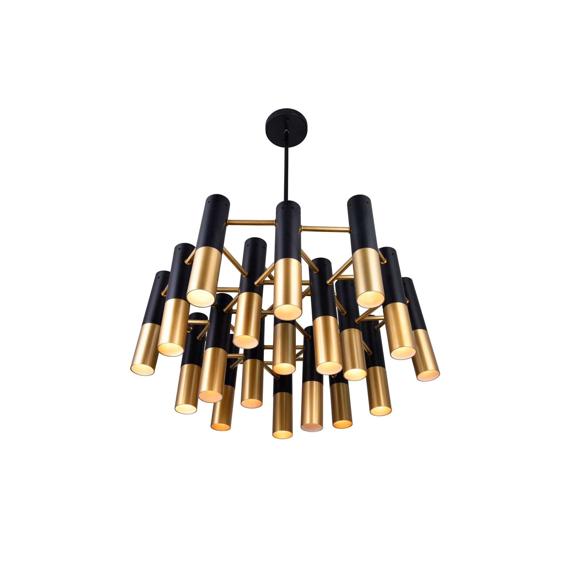 Anem 19 Light Matte Black and Satin Gold Down Chandelier