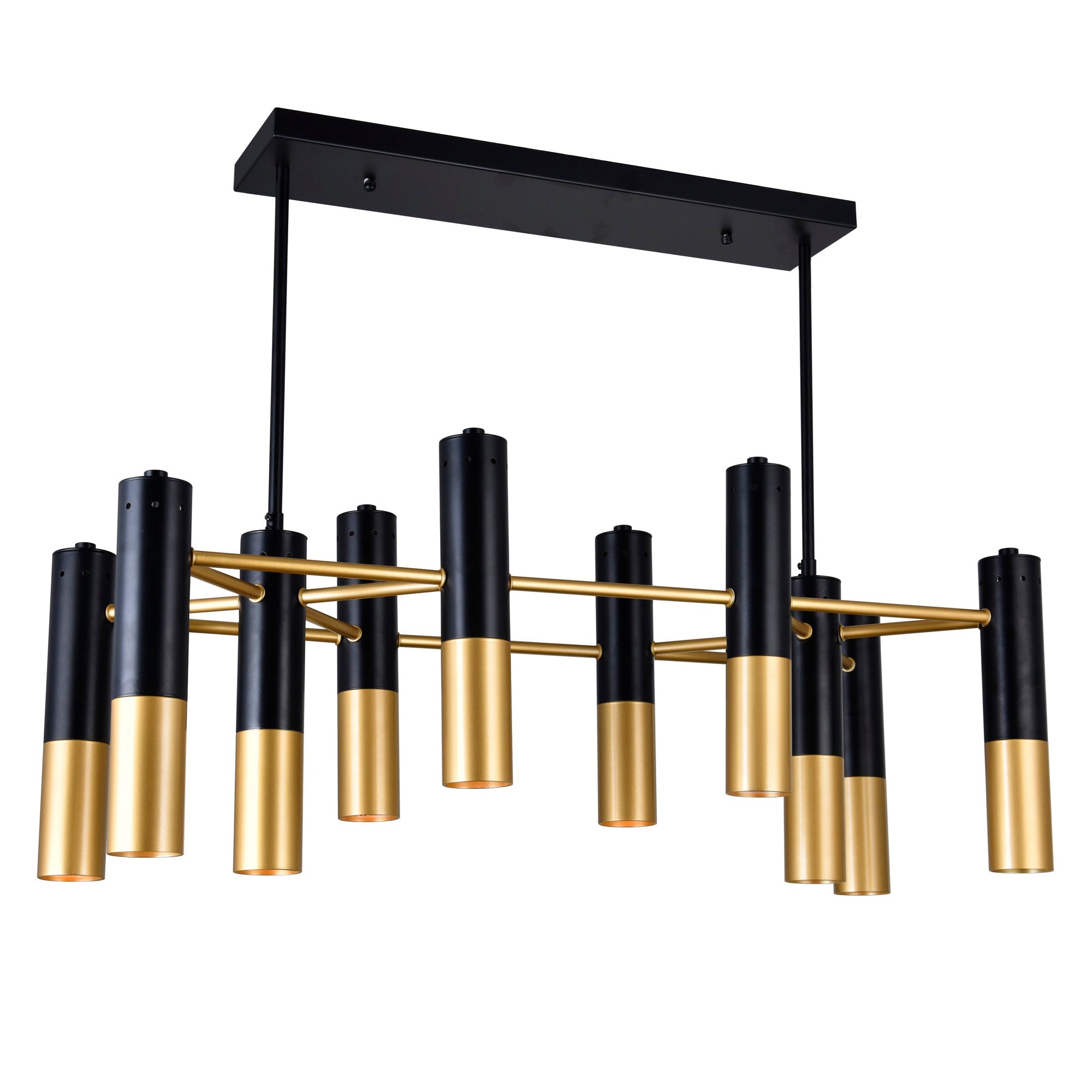 Anem 10 Light Matte Black and Satin Gold Down Chandelier