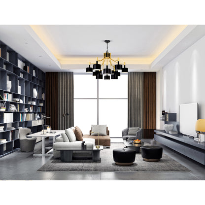 Corna 12 Light Matte Black and Satin Gold Down Chandelier