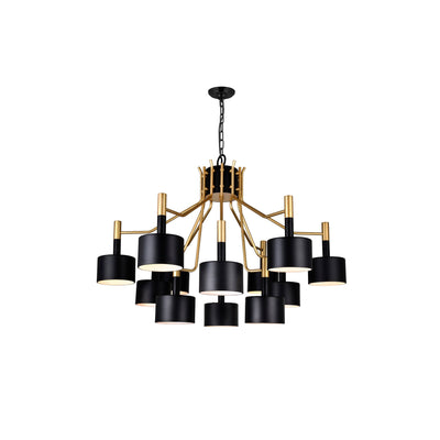 Corna 12 Light Matte Black and Satin Gold Down Chandelier