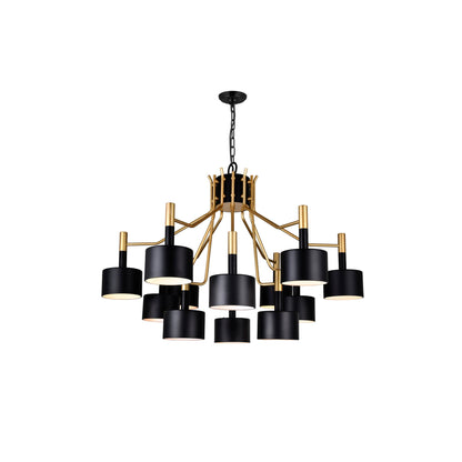 Corna 12 Light Matte Black and Satin Gold Down Chandelier