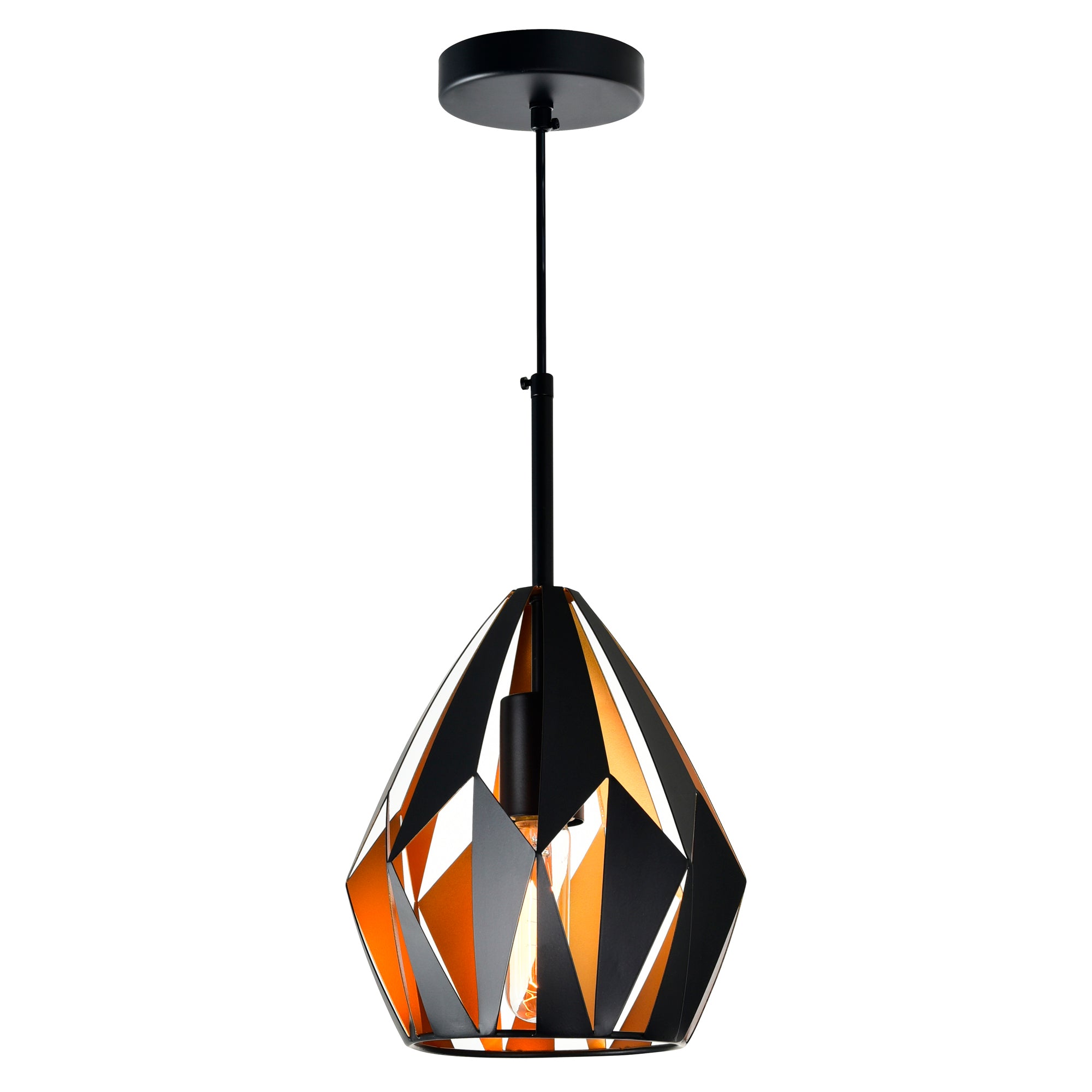 Oxide 1 Light 8in Black Mini Pendant with Copper Down Design