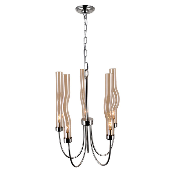 Meduse 5 light chandelier in polished nickel with upward facing candelabra arms