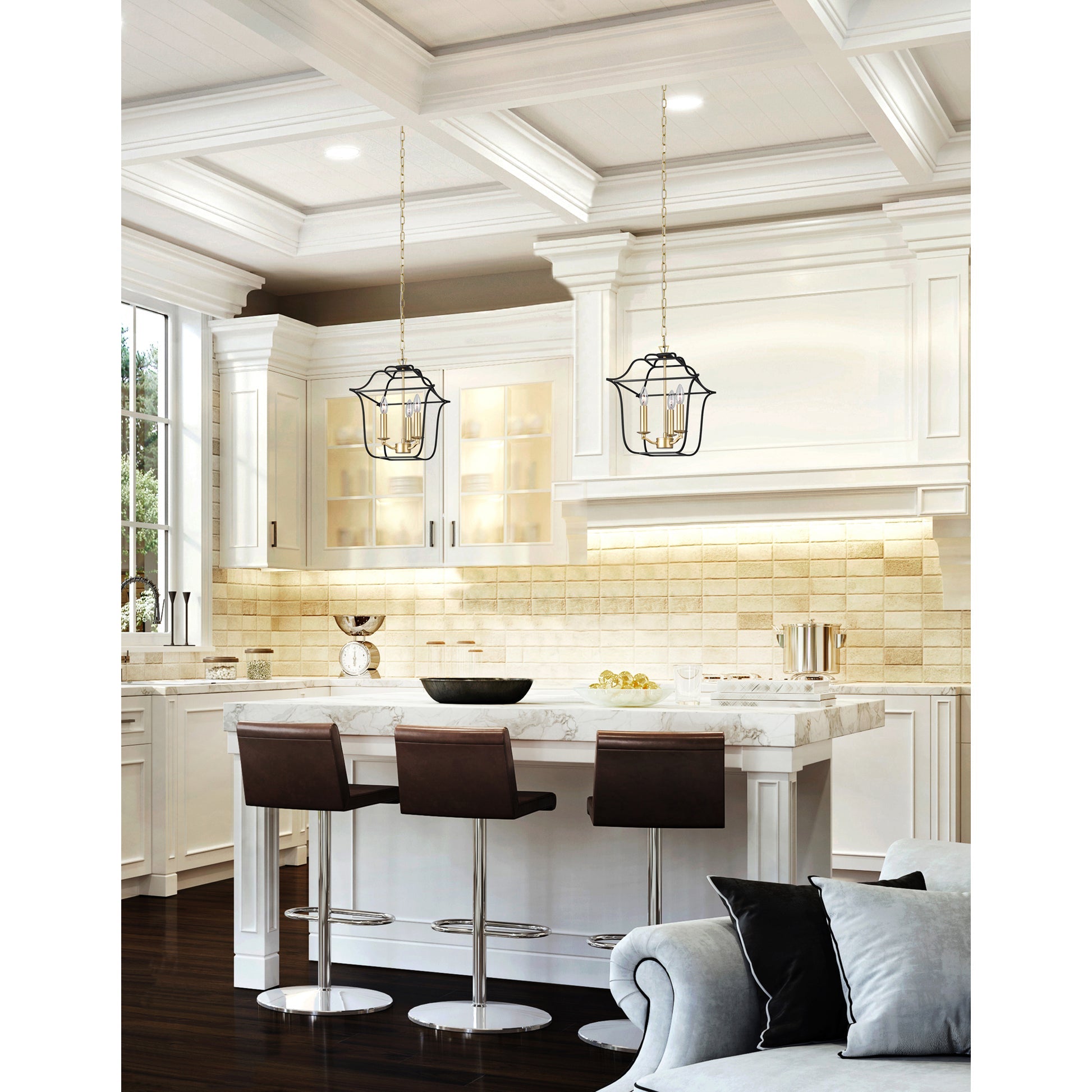 Tudor 3 Light 12in Black Pendant Light Satin Gold and Black