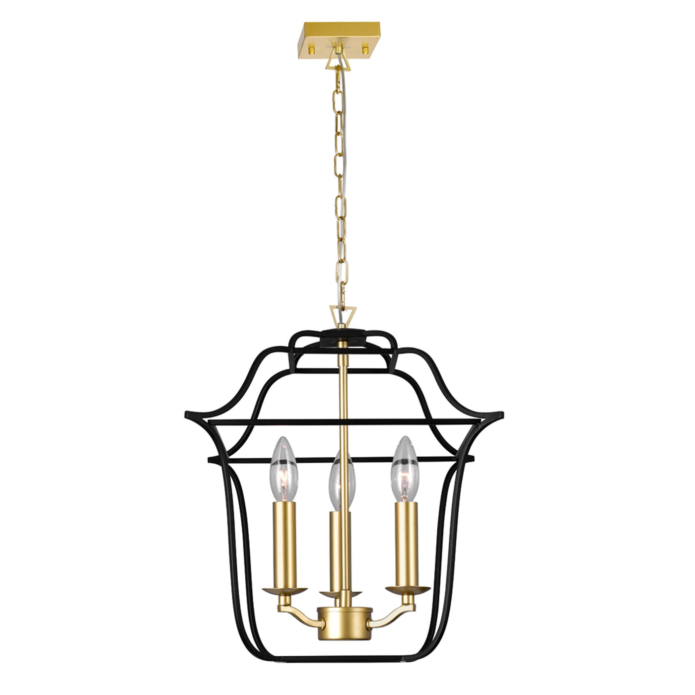 Tudor 3 Light 12in Black Pendant Light Satin Gold and Black