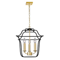 Tudor 3 Light 12in Black Pendant Light Satin Gold and Black