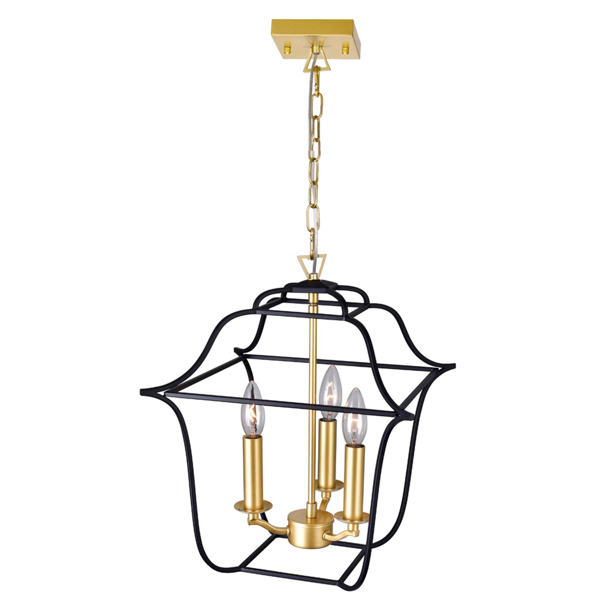 Tudor 3 Light 12in Black Pendant Light Satin Gold and Black