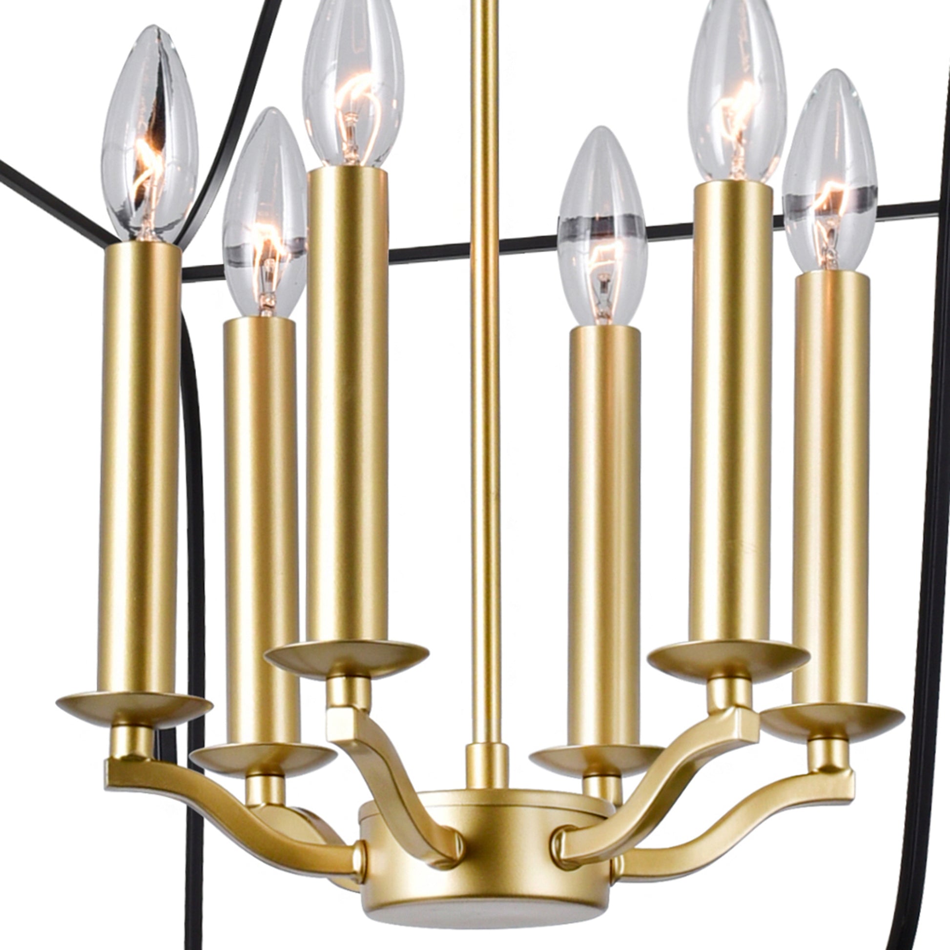 Tudor 6 Light 20in Black Chandelier Satin Gold and Black Finish