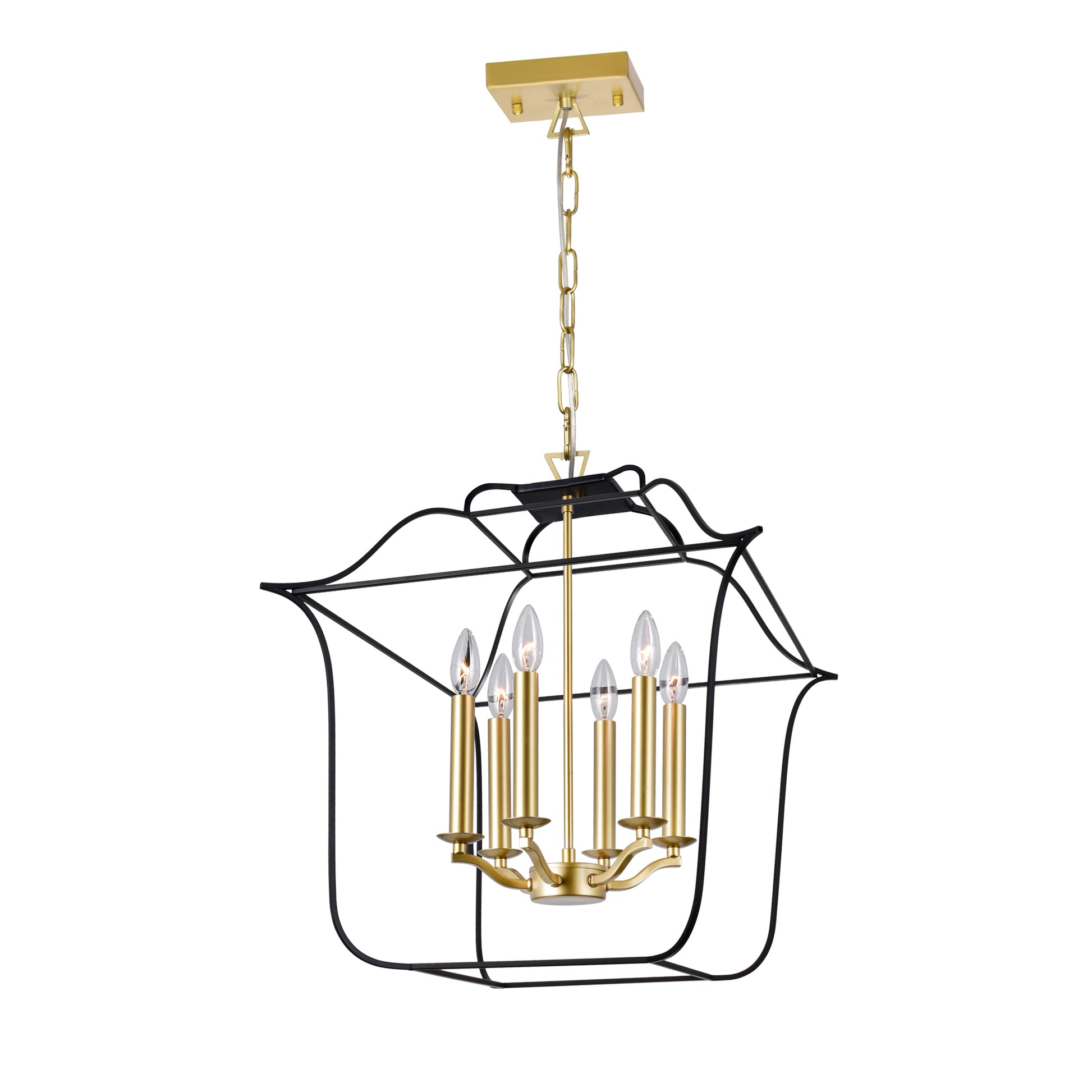 Tudor 6 Light 20in Black Chandelier Satin Gold and Black Finish