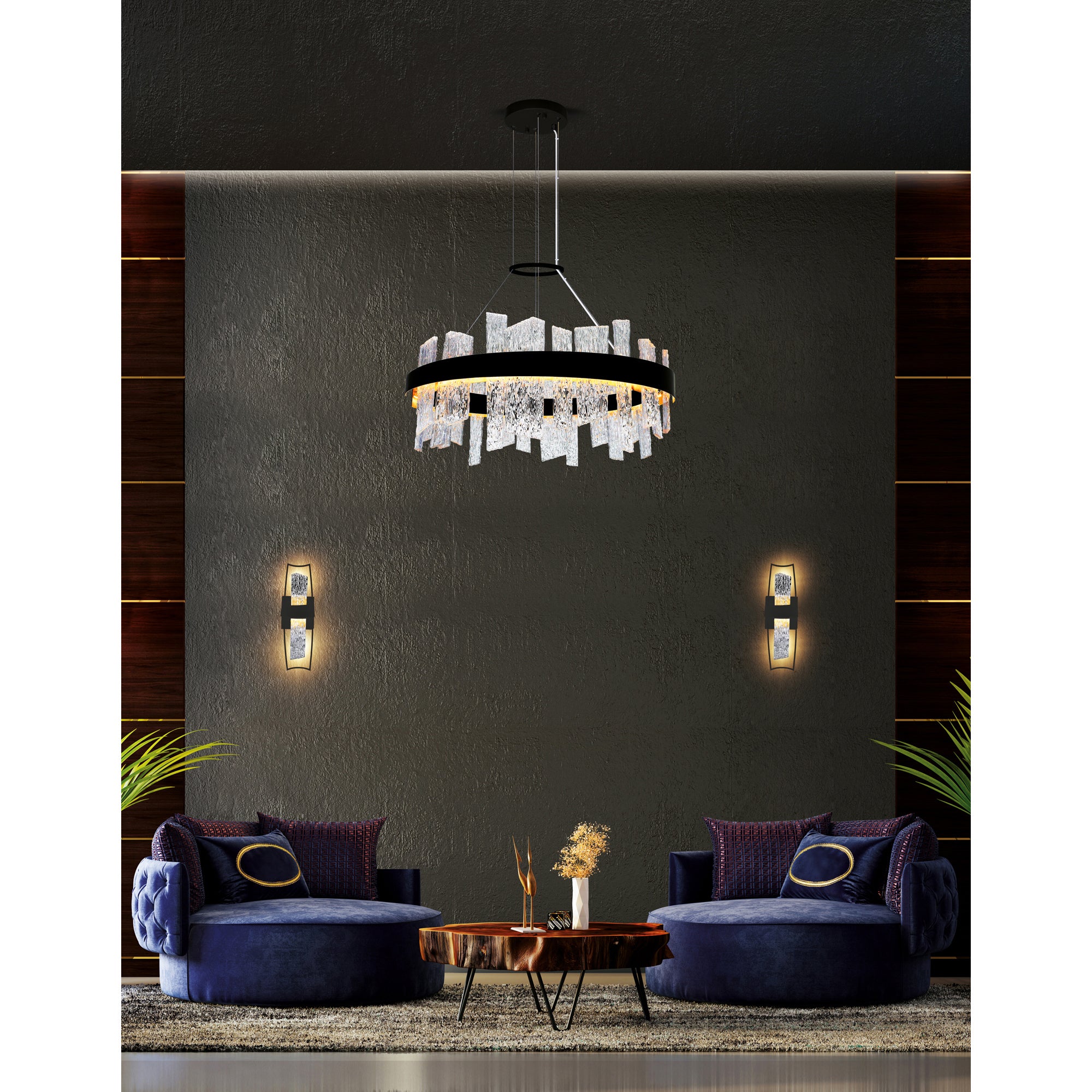 Guadiana Chandeliers 32in Black Satin Gold