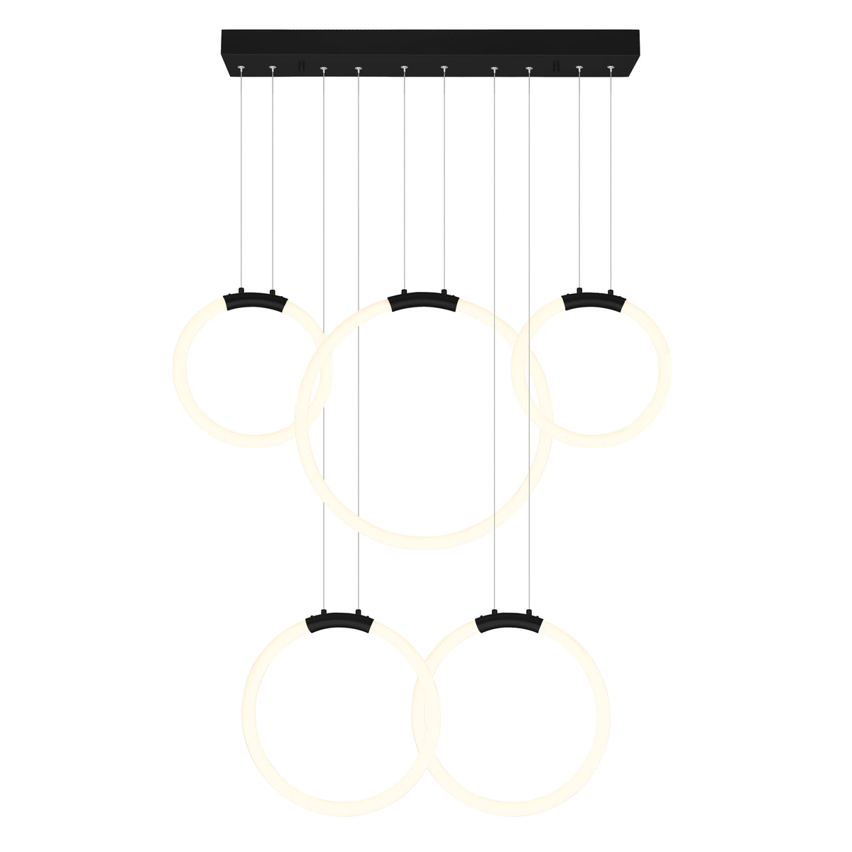 Hoops Chandeliers Black 5 Light LED Rings