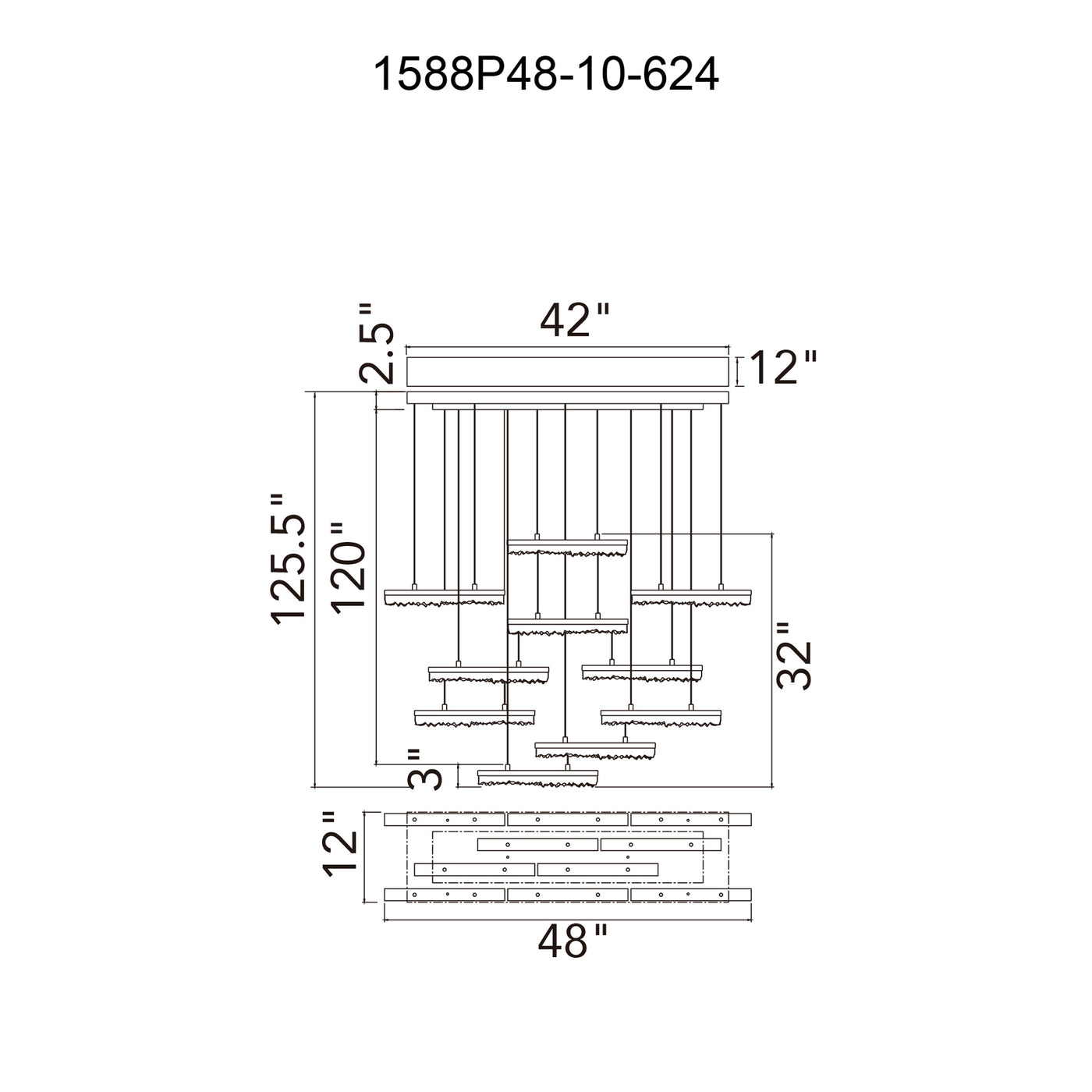 Stagger Chandeliers Brass Integrated LED 48in