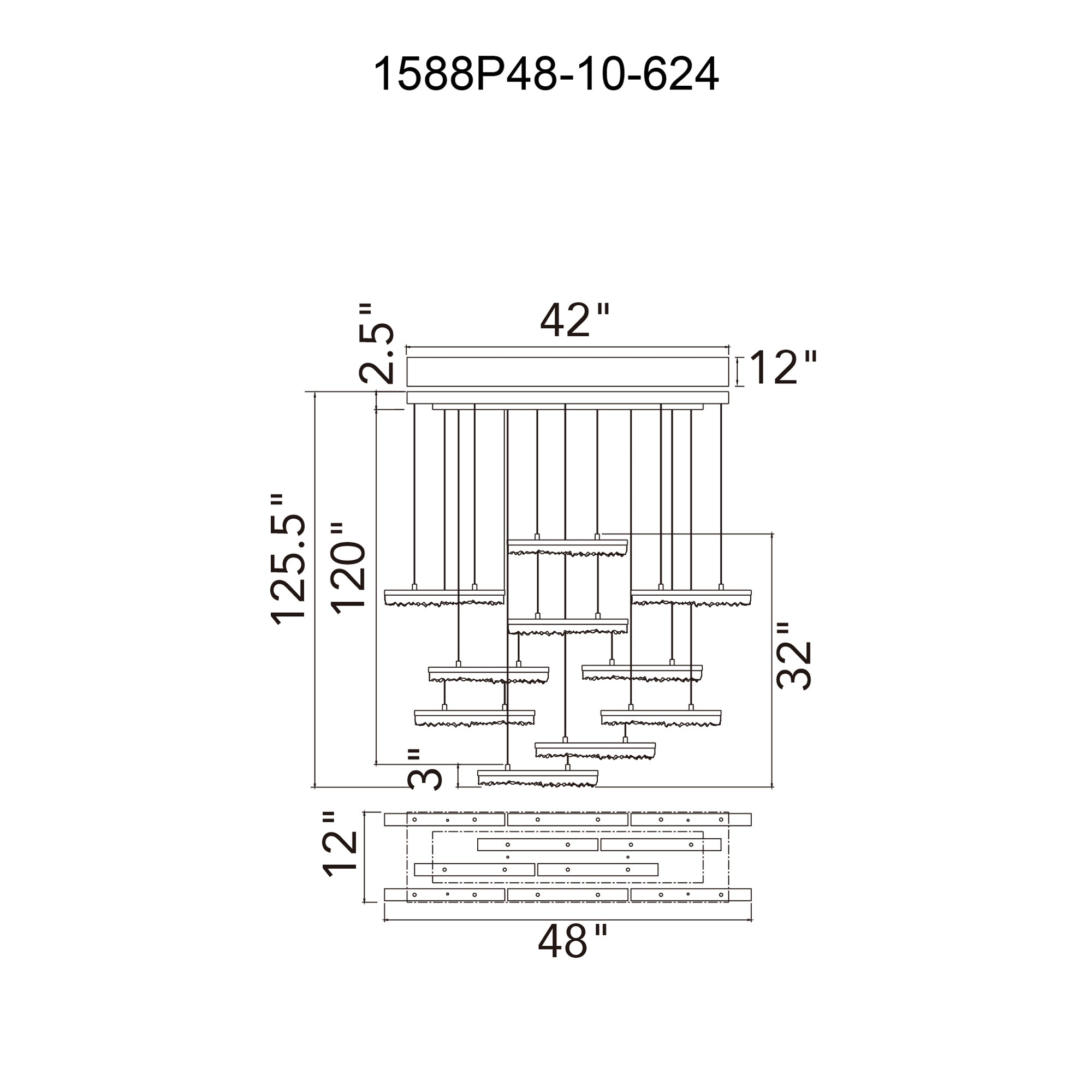 Stagger Chandeliers Brass Integrated LED 48in