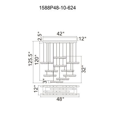 Stagger Chandeliers Brass Integrated LED 48in