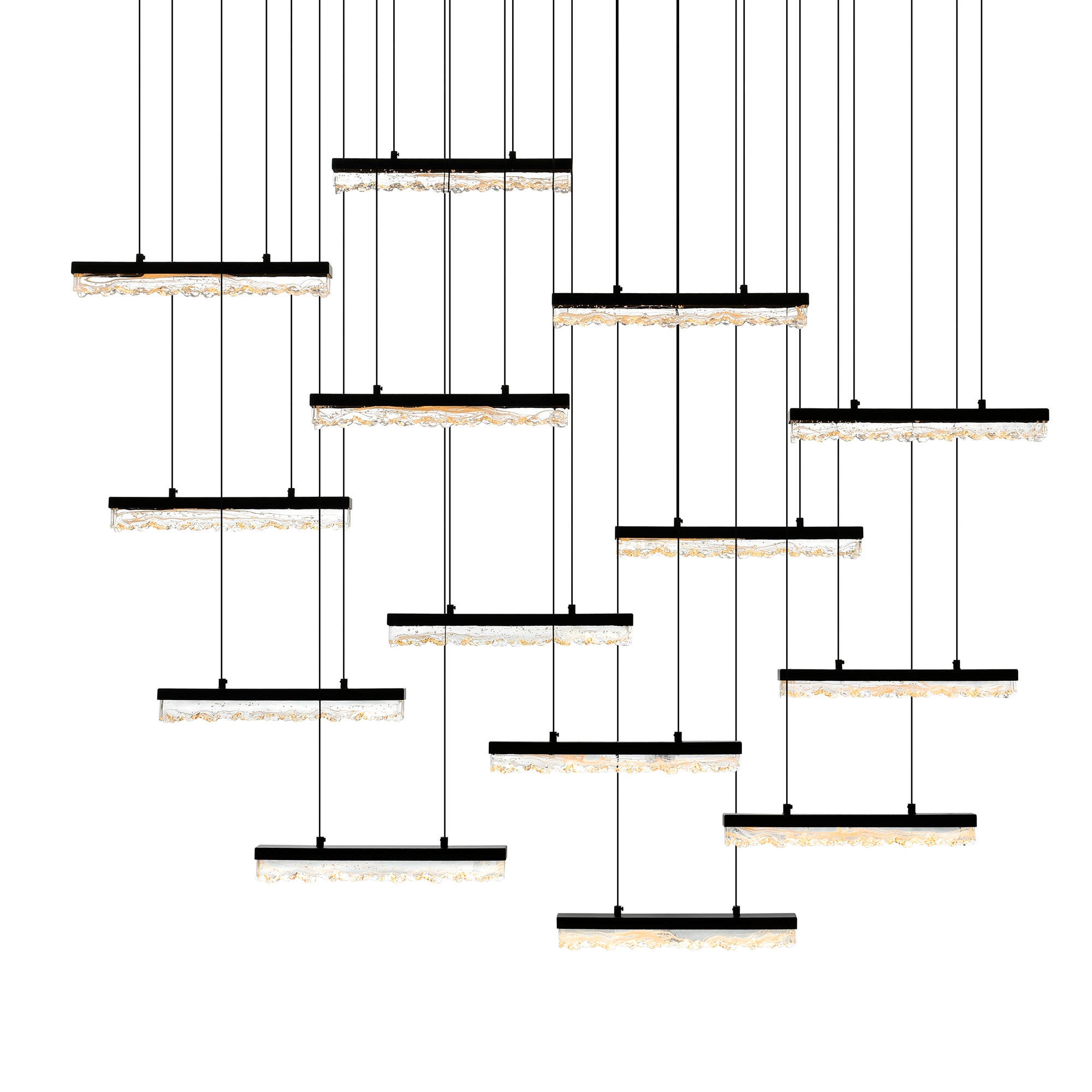 Stagger Chandeliers Black LED 60in Glass