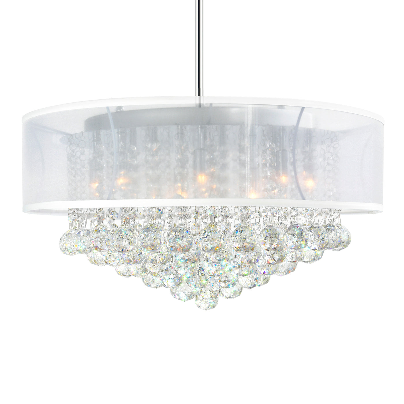 Radiant 12 Light 24 Inch Chrome Chandelier with White Drum Shade
