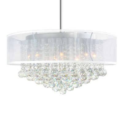 Radiant 12 Light 24 Inch Chrome Chandelier with White Drum Shade