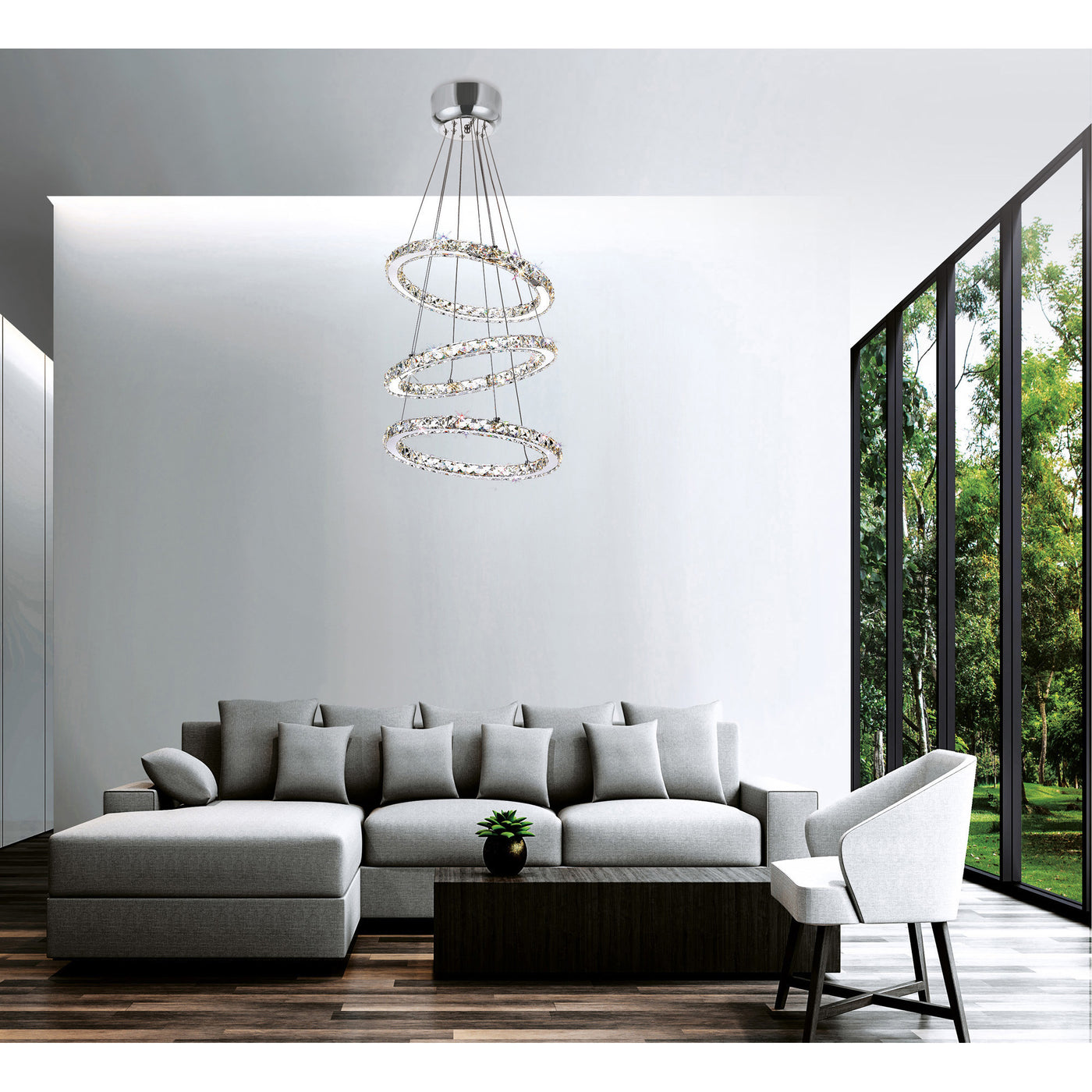 Ring Integrated LED 3 Ring 16in Chrome Chandelier