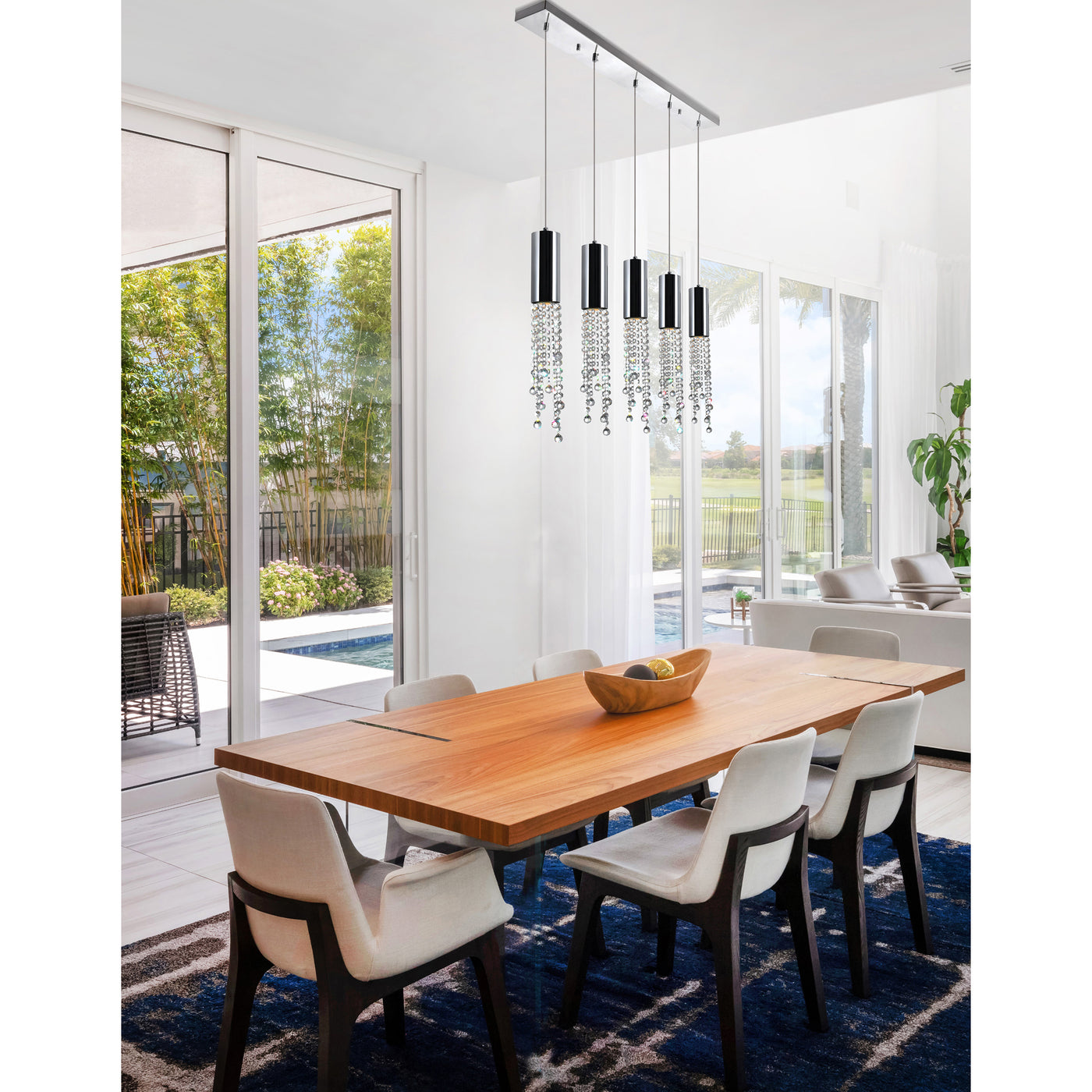 Extended 5 Light 40in Chrome Multi Light Pendant