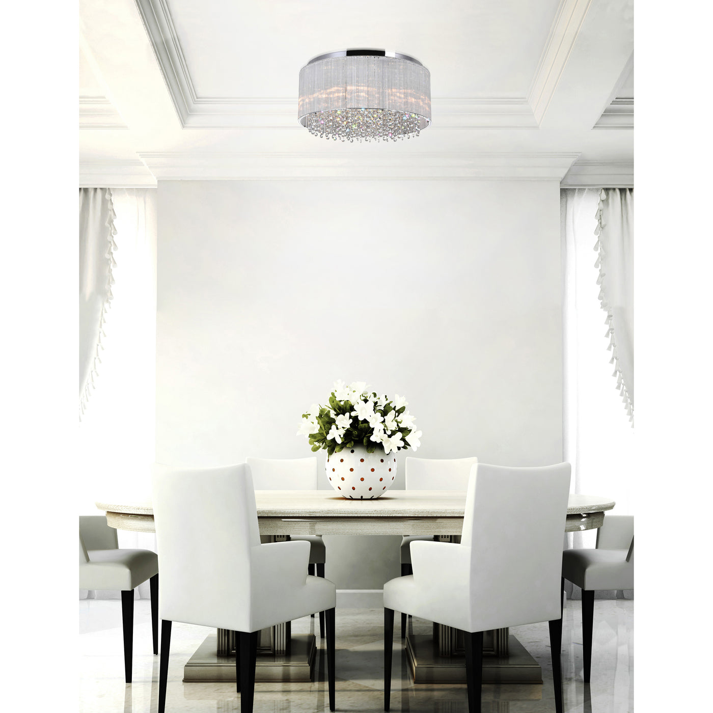 Spring Morning 6 Light Chrome Flush Mount Drum Shade