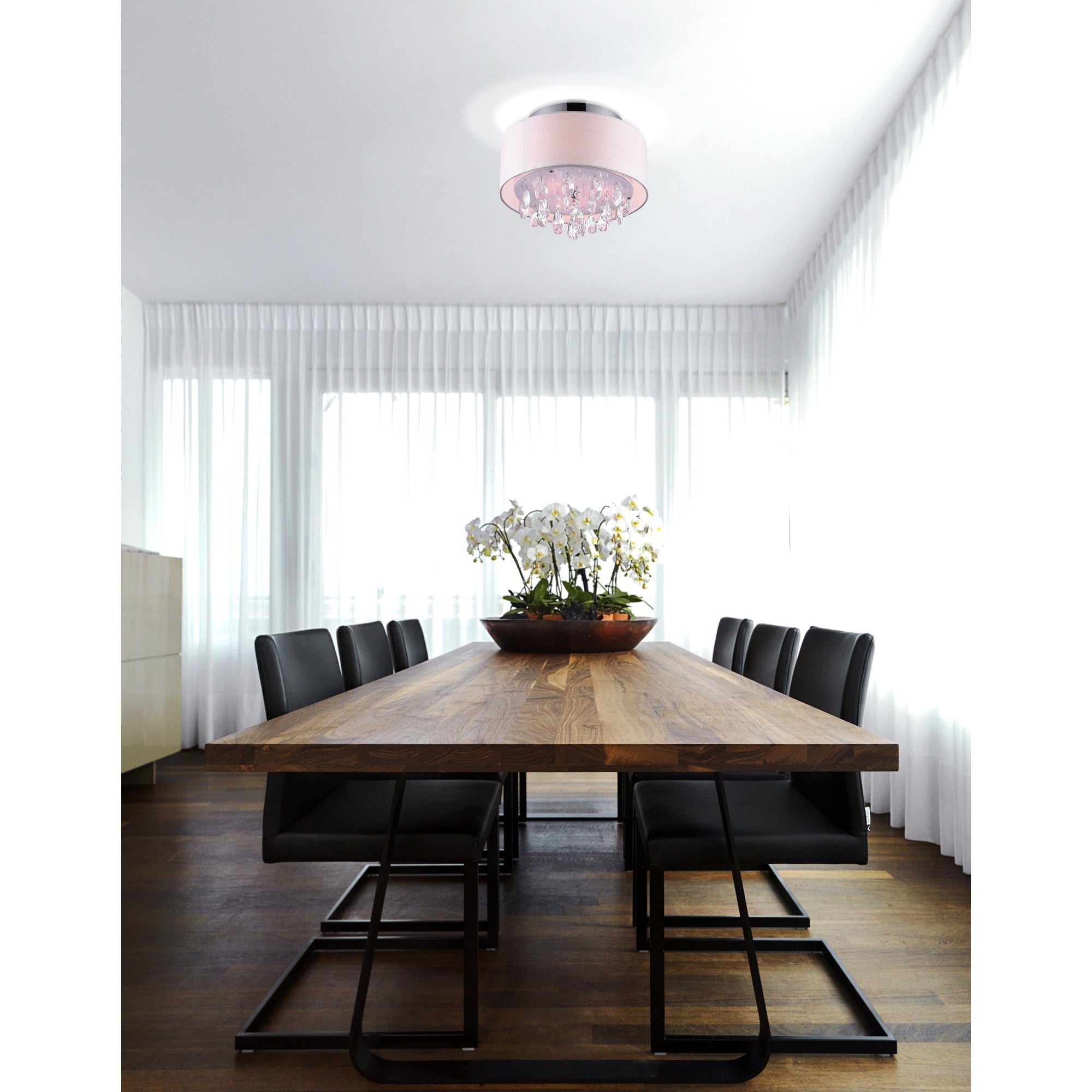 Dash 3 Light Chrome Flush Mount with Off White Drum Shade