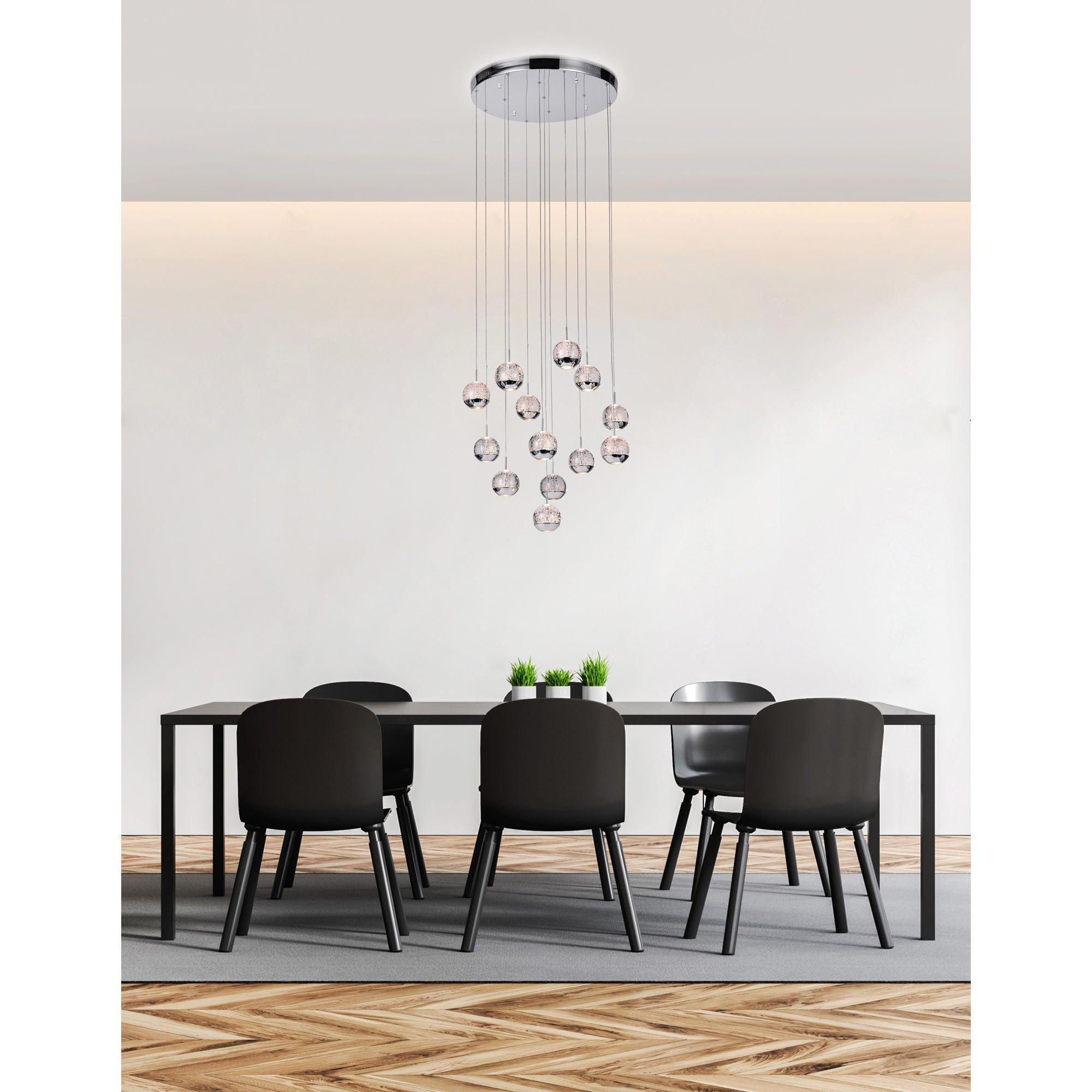 Perrier 13 Light 24 Inch Chrome Pendant with Frosted Globes