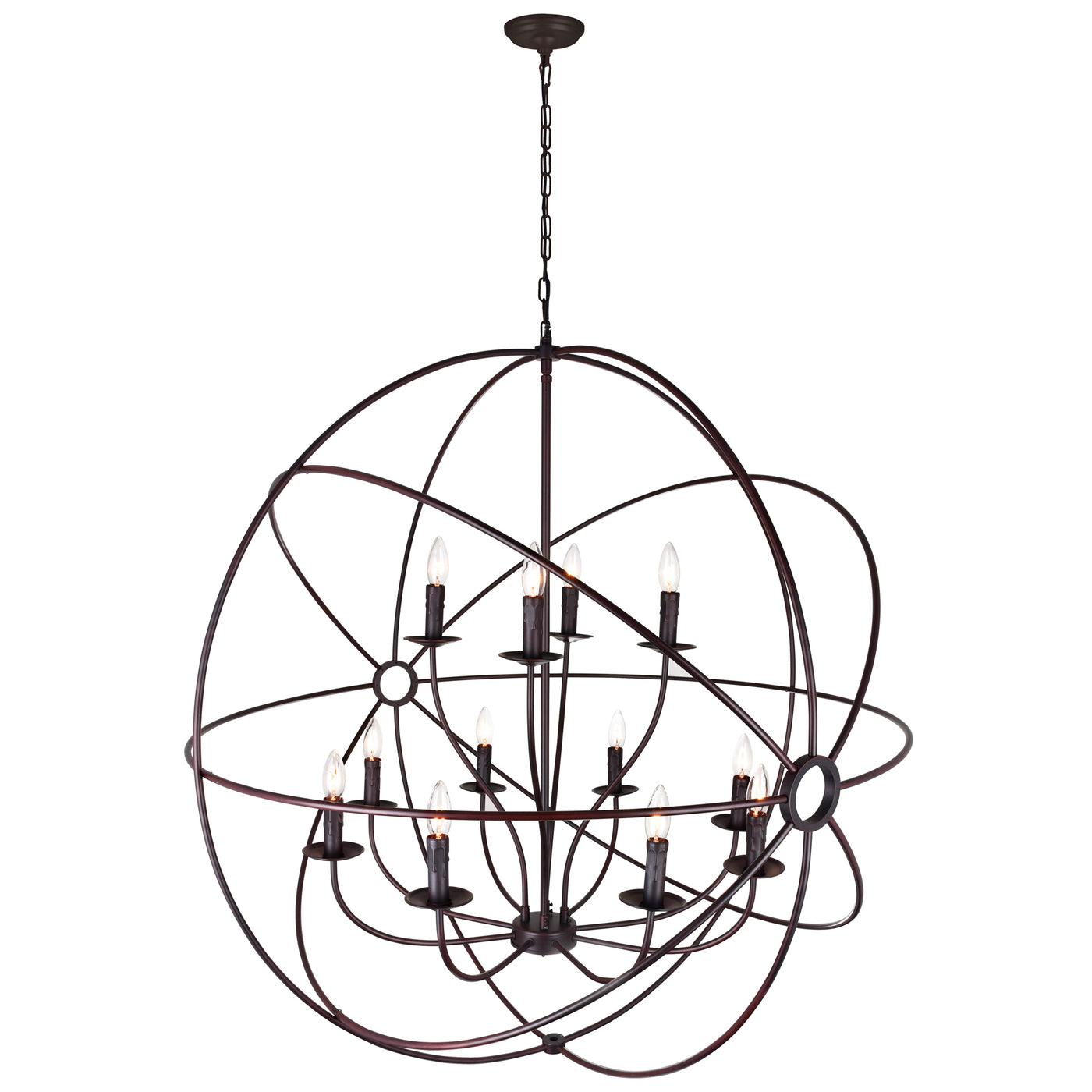 Arza 12 Light Brown Chandelier with Planetary Ring Design