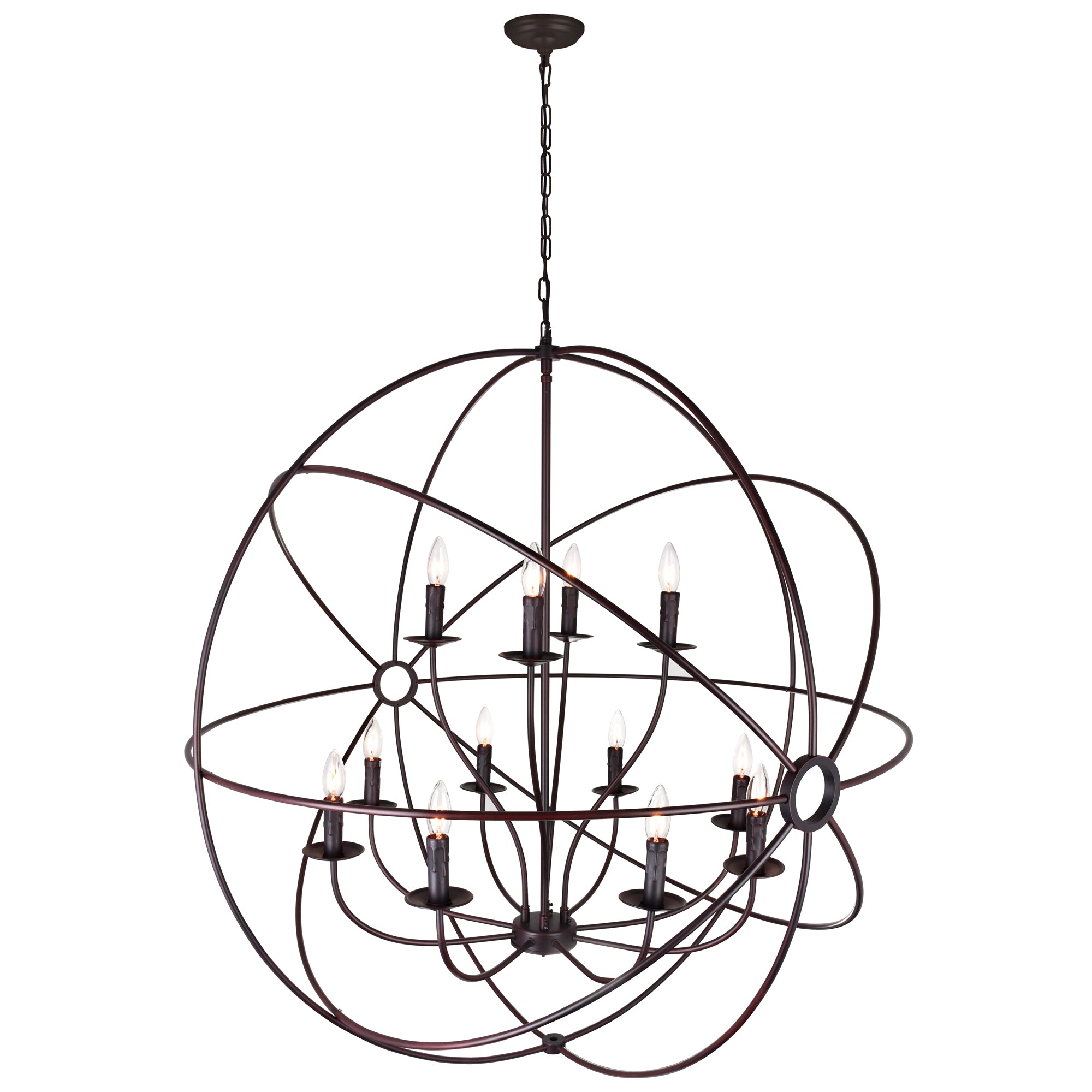 Arza 12 Light Brown Chandelier with Planetary Ring Design
