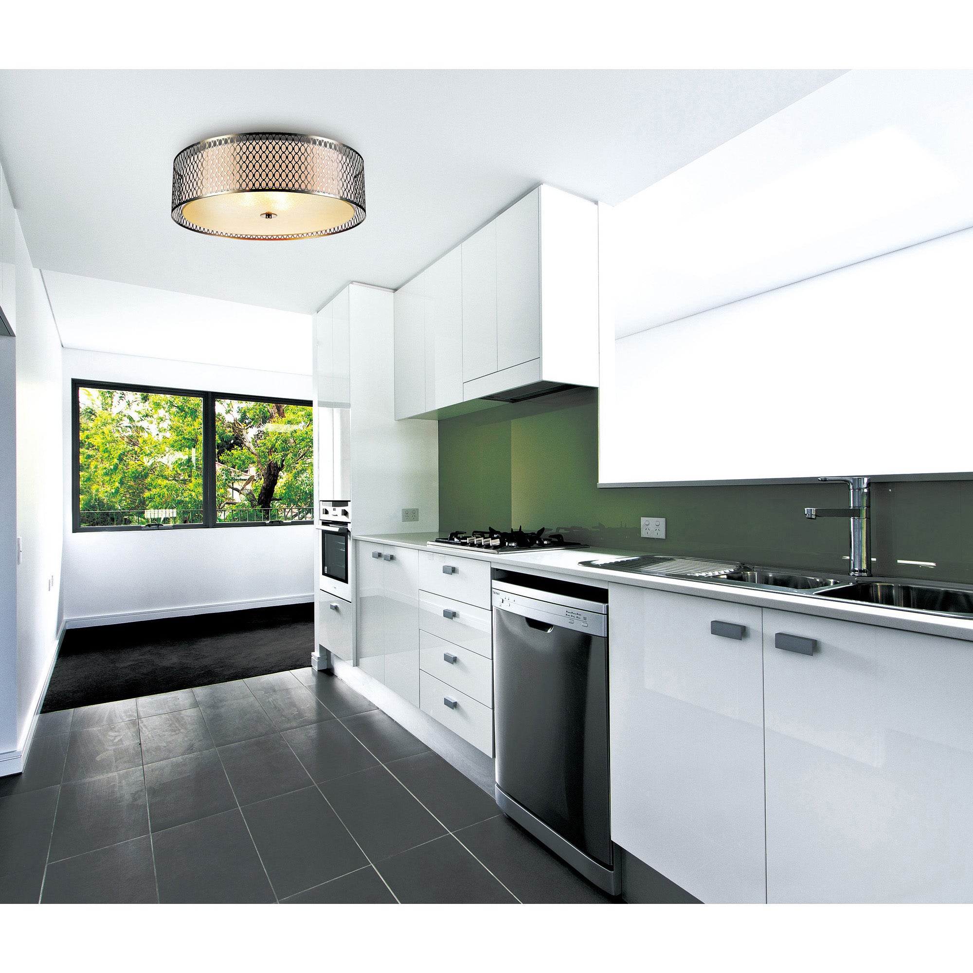 Mikayla 3 Light Nickel Flush Mount