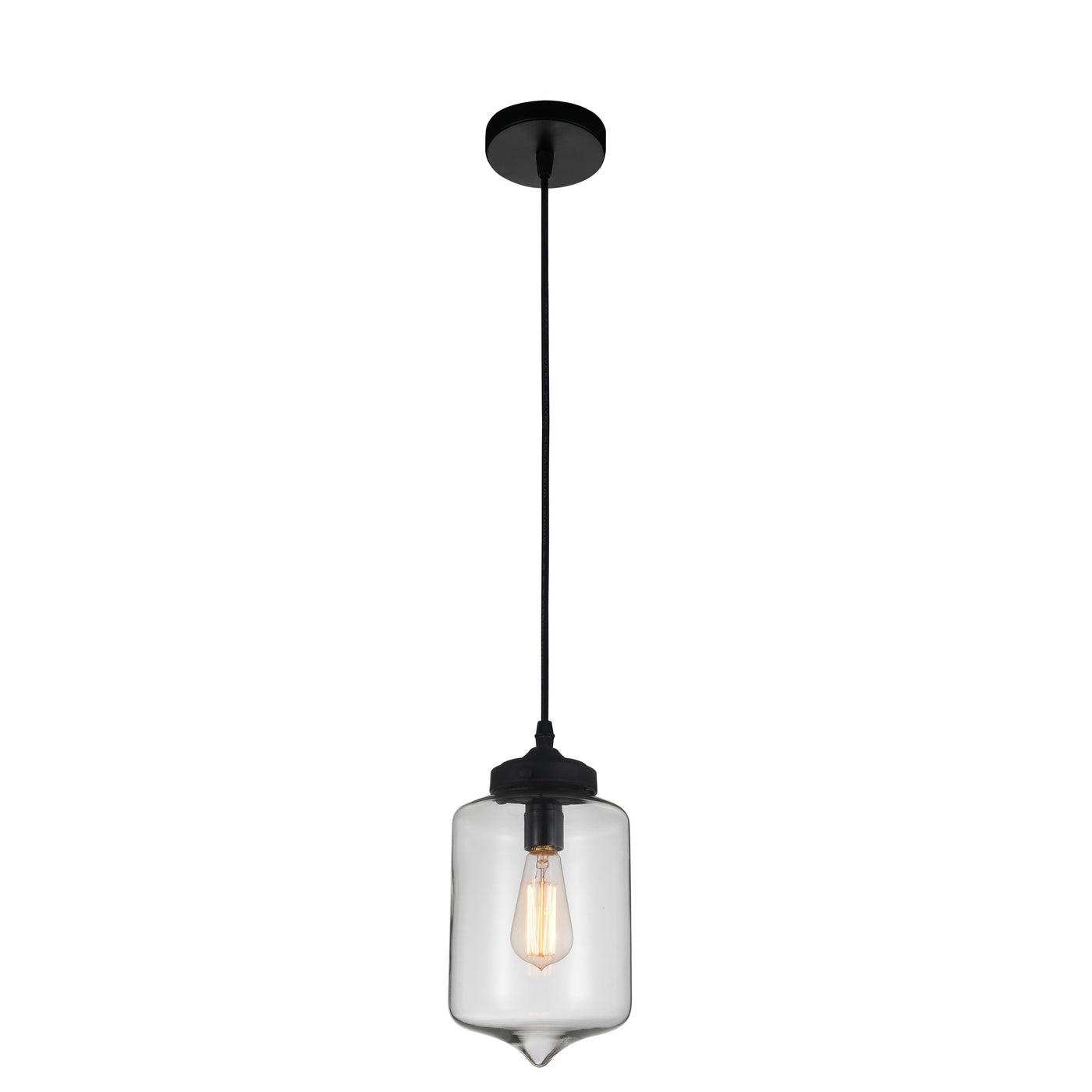 Clear Glass 1 Light Glass Mini Pendant with Black Finish
