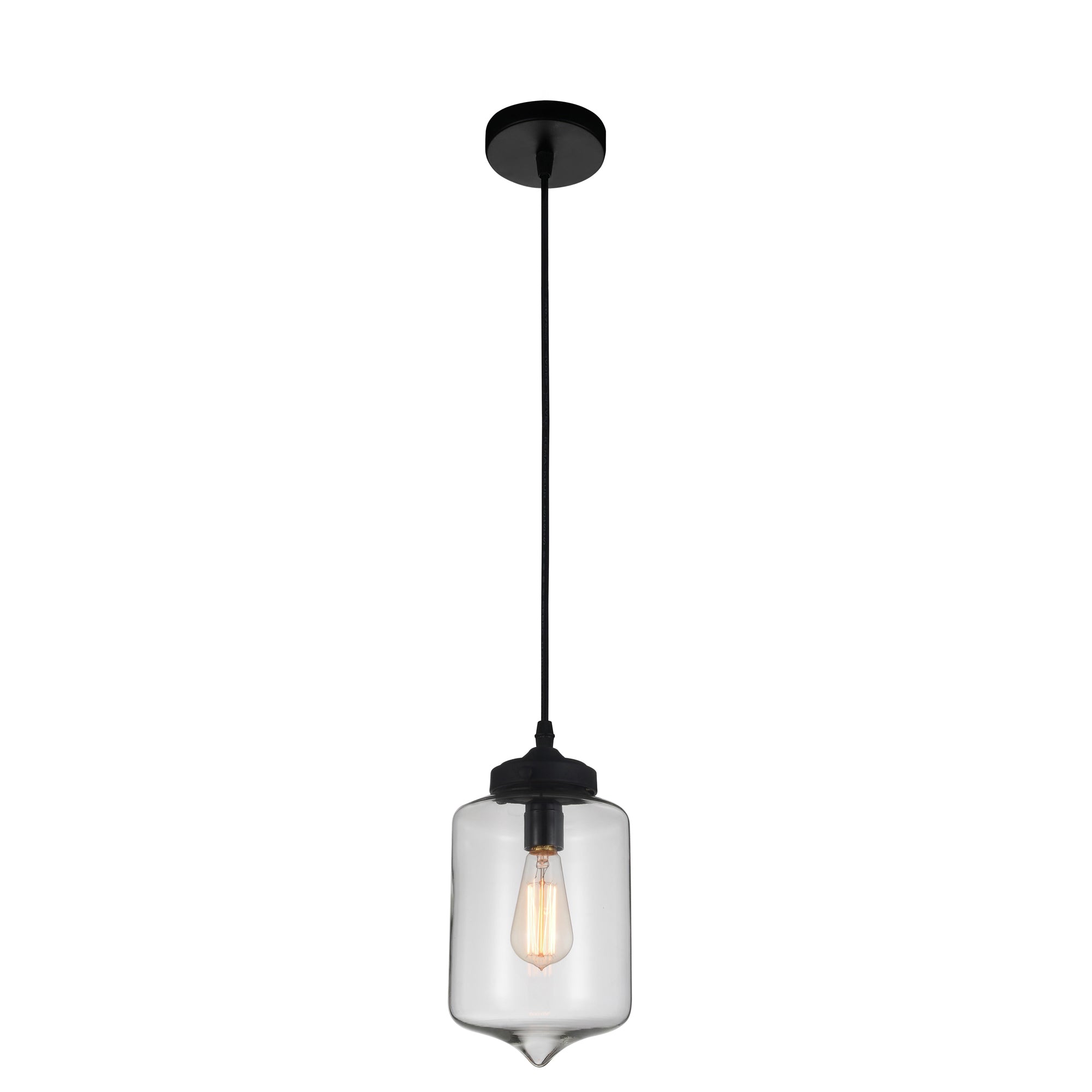 Clear Glass 1 Light Glass Mini Pendant with Black Finish