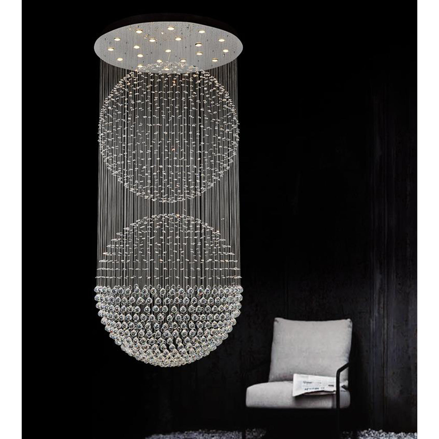 Double Sphere 21 Light Chrome Chandelier