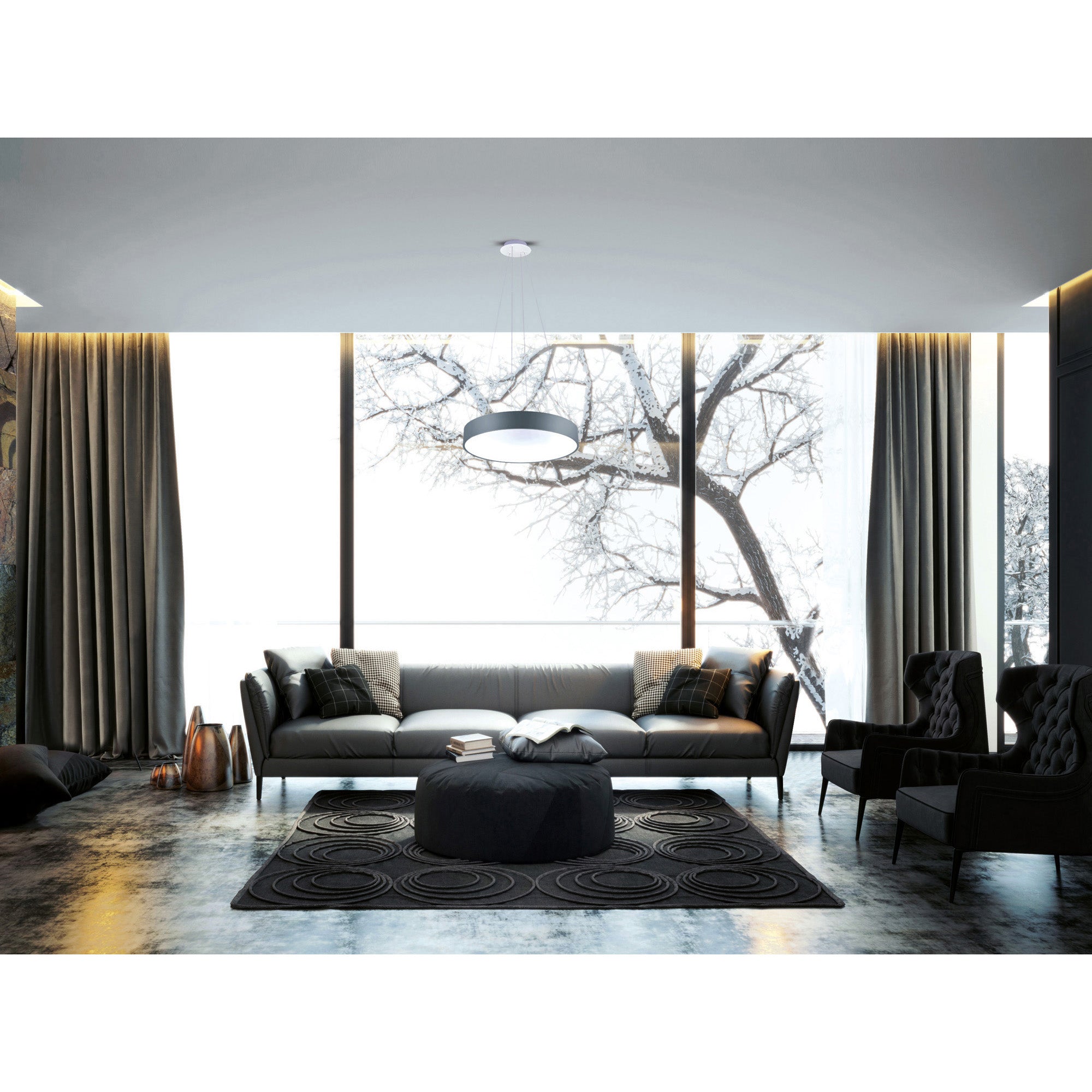 24 Inch 1 Light Drum Shade Pendant LED Gray and White Finish