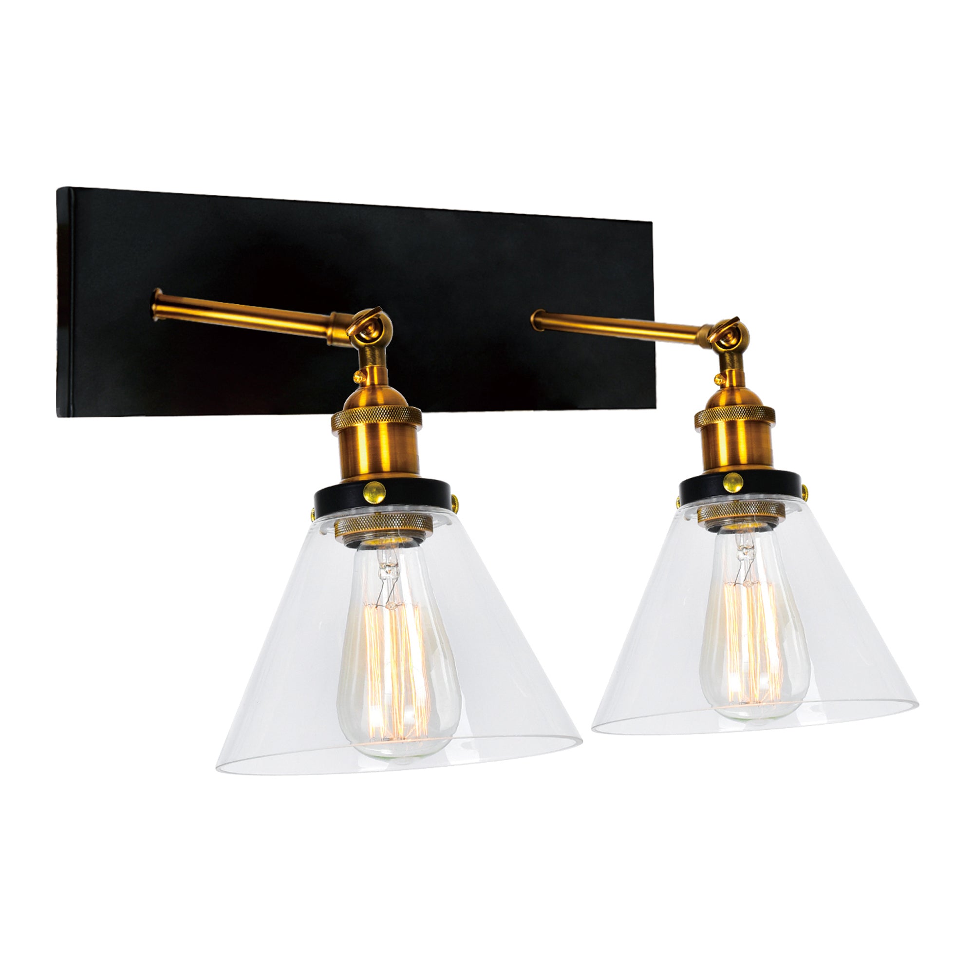 Eustis 2 Light 15in Black Vanity Light Gold Vanity Light