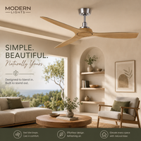 52 Inch Indoor Outdoor DC Brushed Nickel Fan with Teak Blades