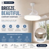 42 Inch White Retractable Blade Ceiling Fan