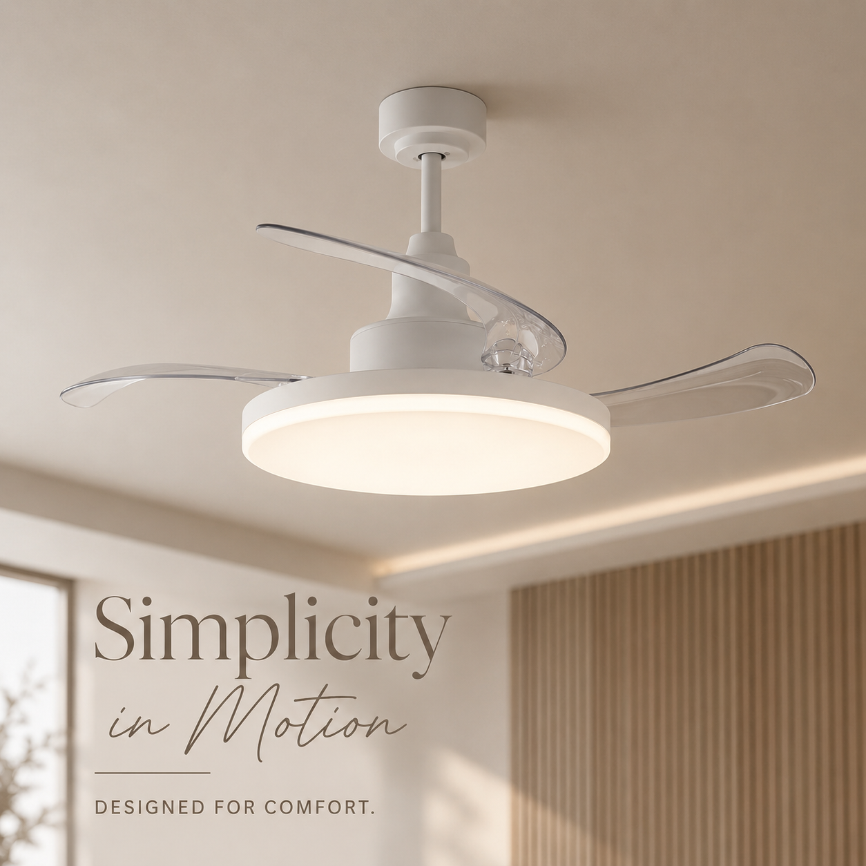 42 Inch White Retractable Blade Ceiling Fan