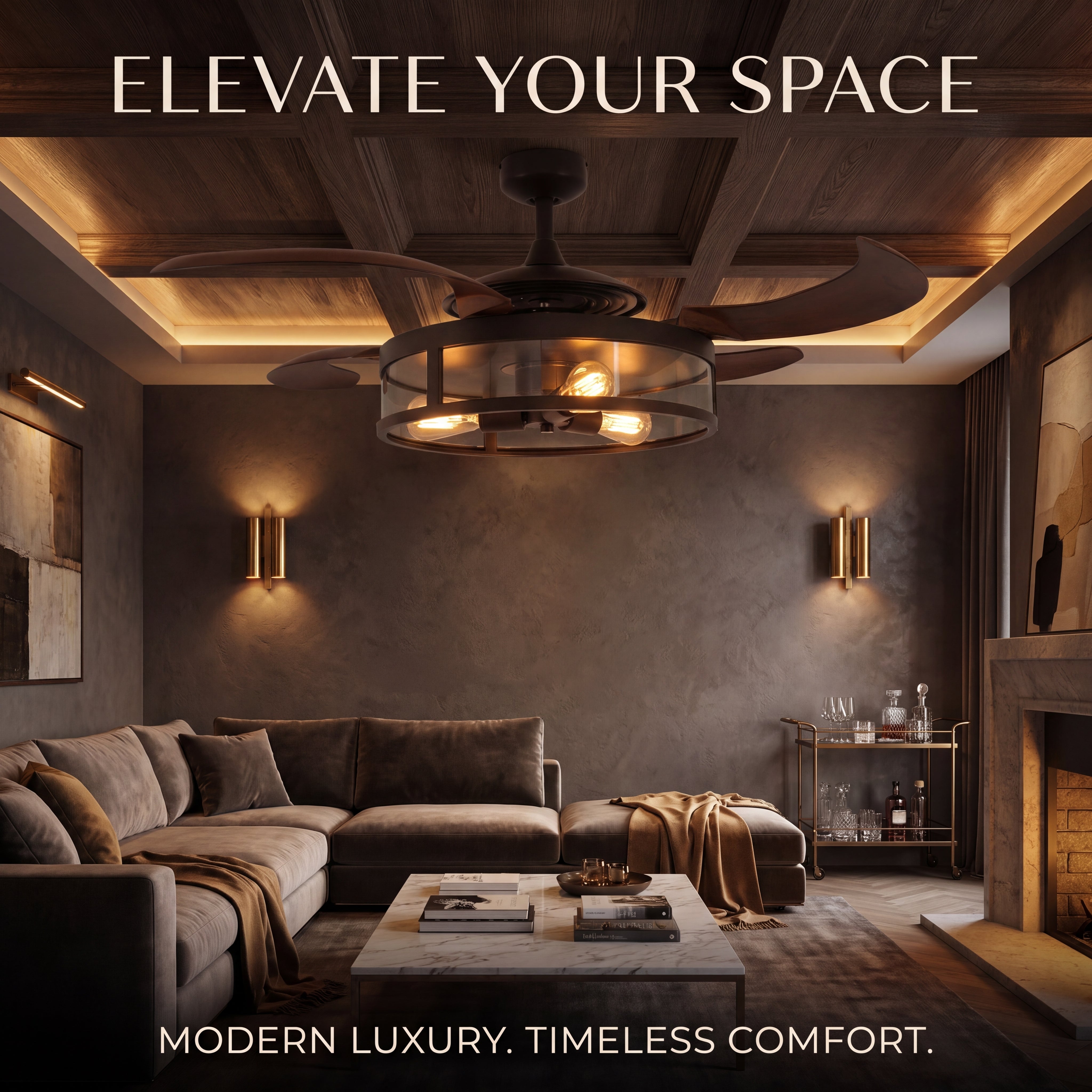 Classic 48 Inch 3 Light Bronze Fan with Retractable Blades