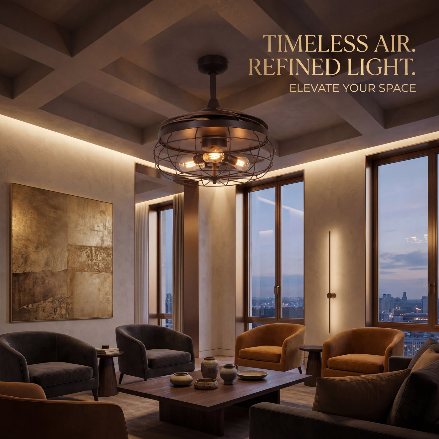 Industri 48 Inch 3 Light Bronze Ceiling Fan with Retractable Blades