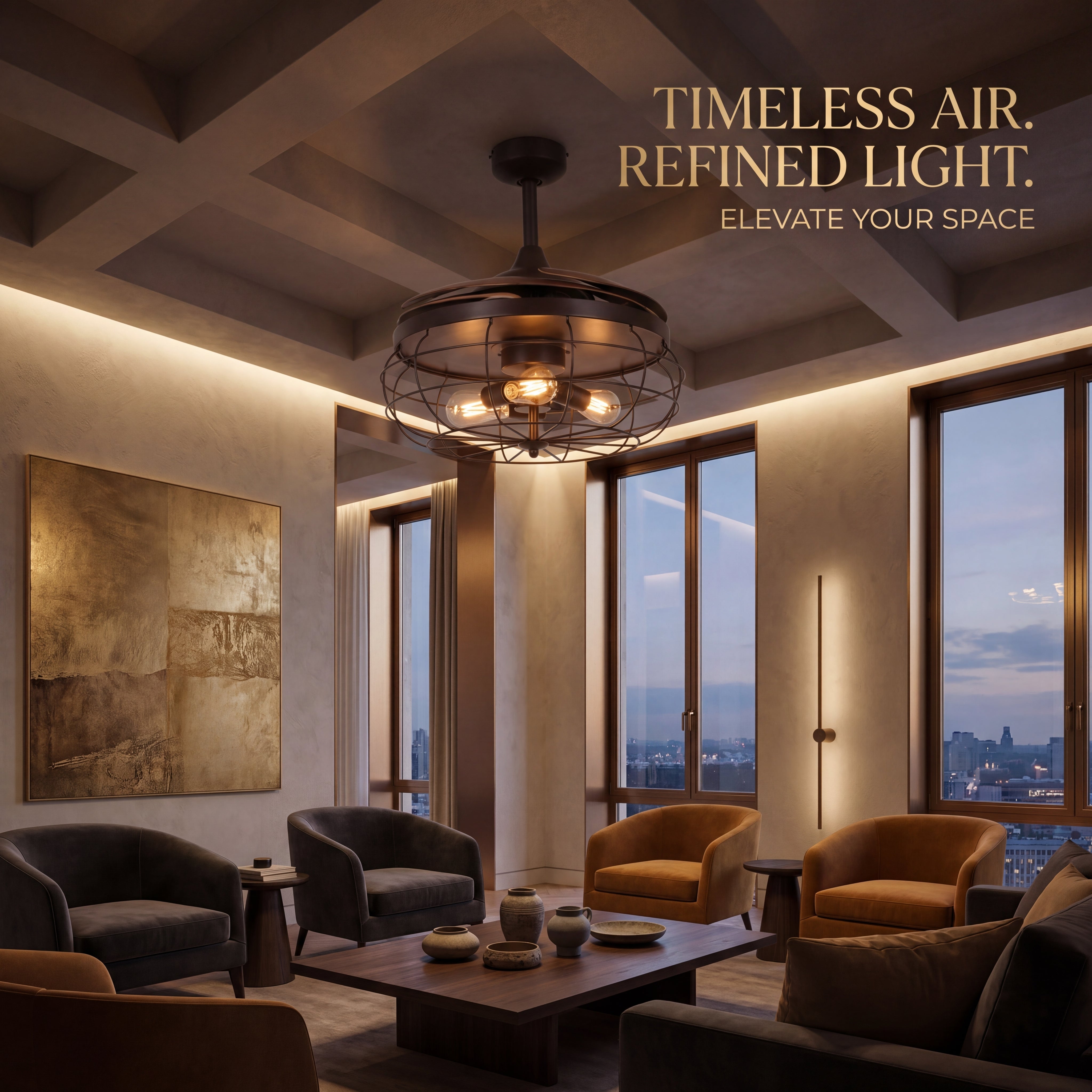 Industri 48 Inch 3 Light Bronze Ceiling Fan with Retractable Blades