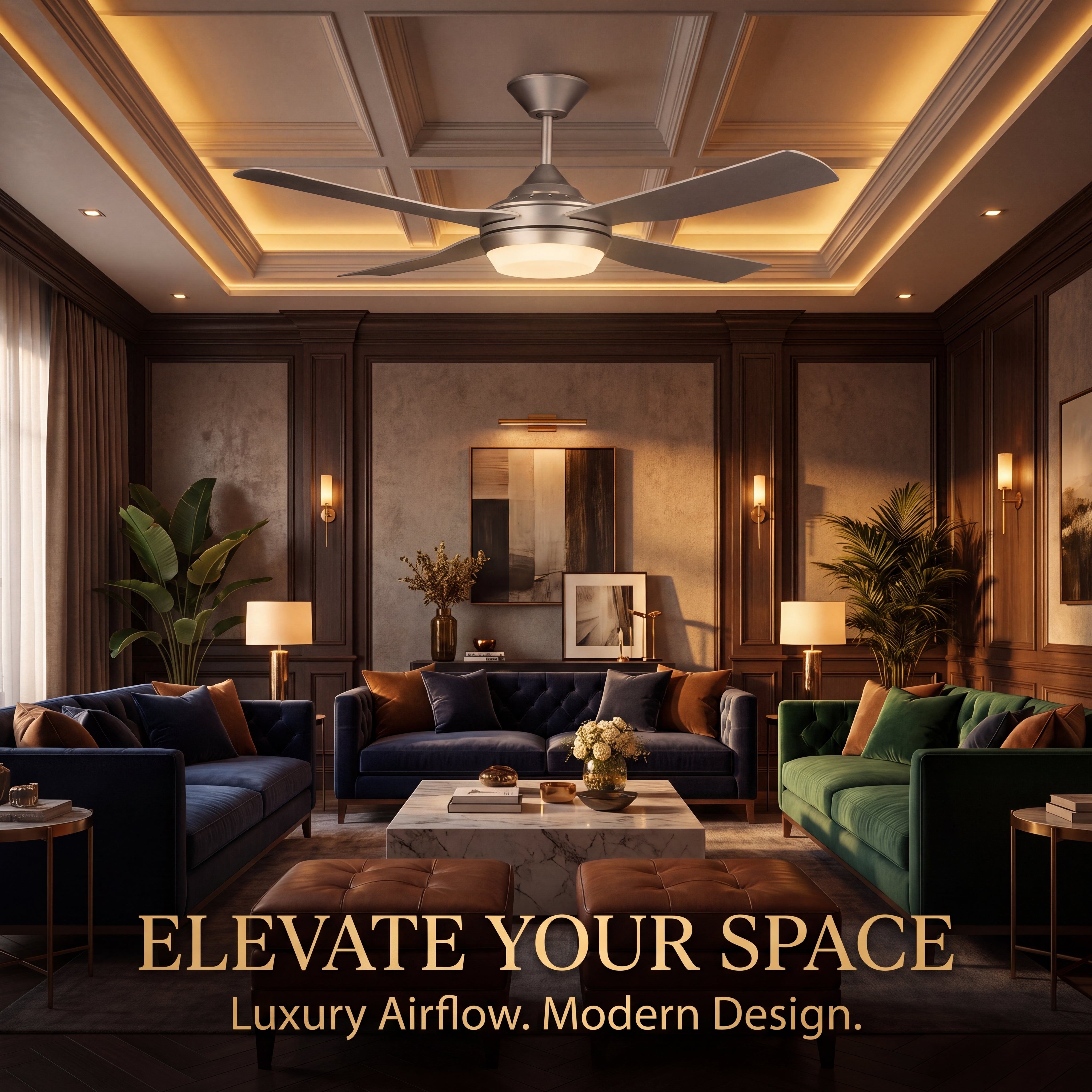 52 Inch 1 Light LED Silver Ceiling Fan with Remote
