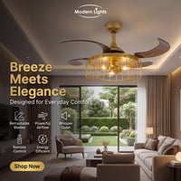 48 Inch Antique Gold Retractable Blade Ceiling Fan