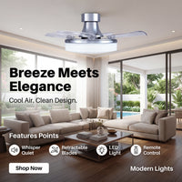 36 Inch Chrome Retractable Blade Ceiling Fan