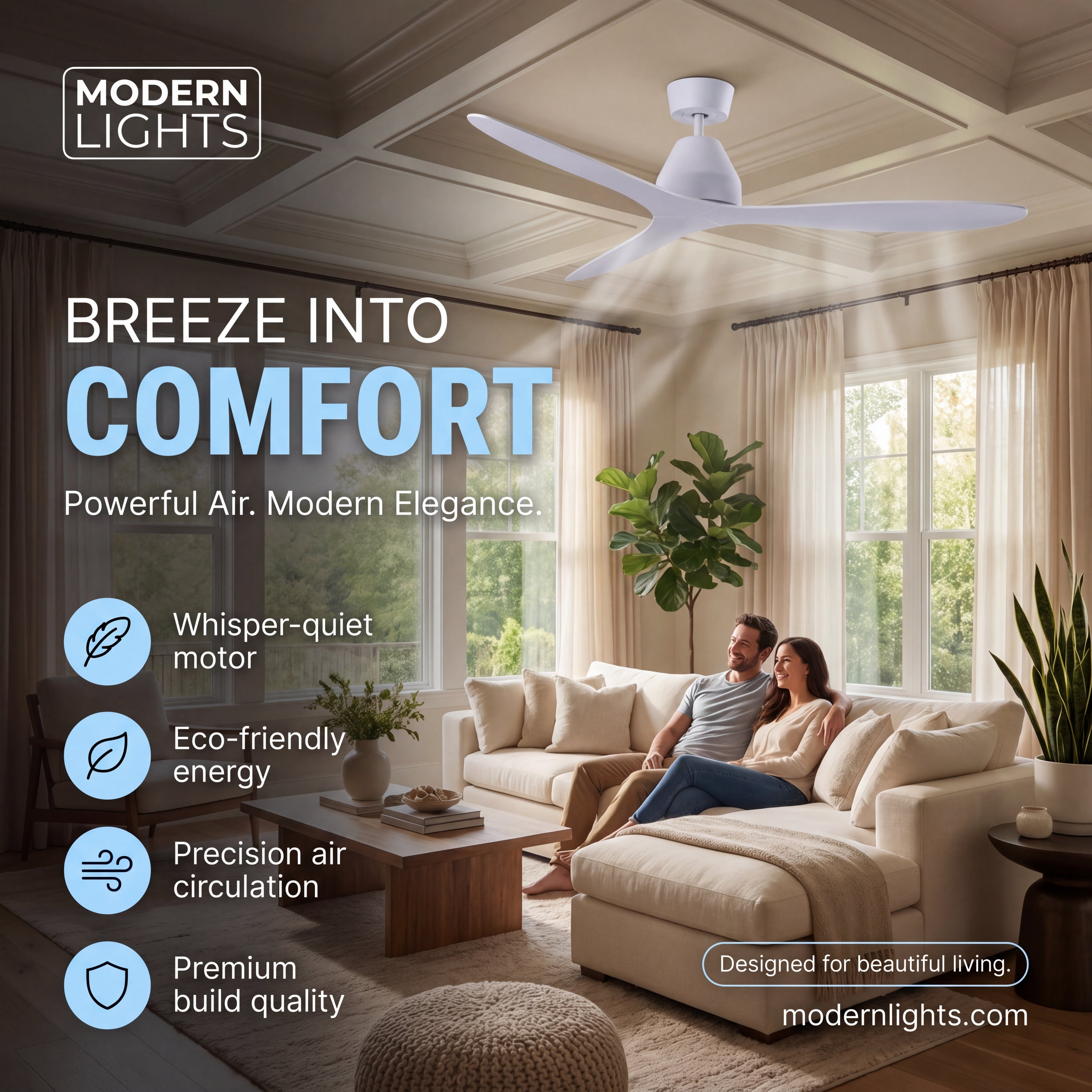 56 Inch DC WiFi Indoor Outdoor Smart Fan in White with Remote