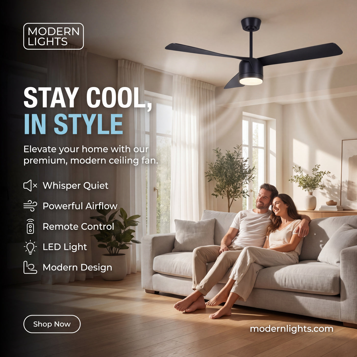 56 Inch 1 Light LED Indoor Outdoor Black Fan with Remote