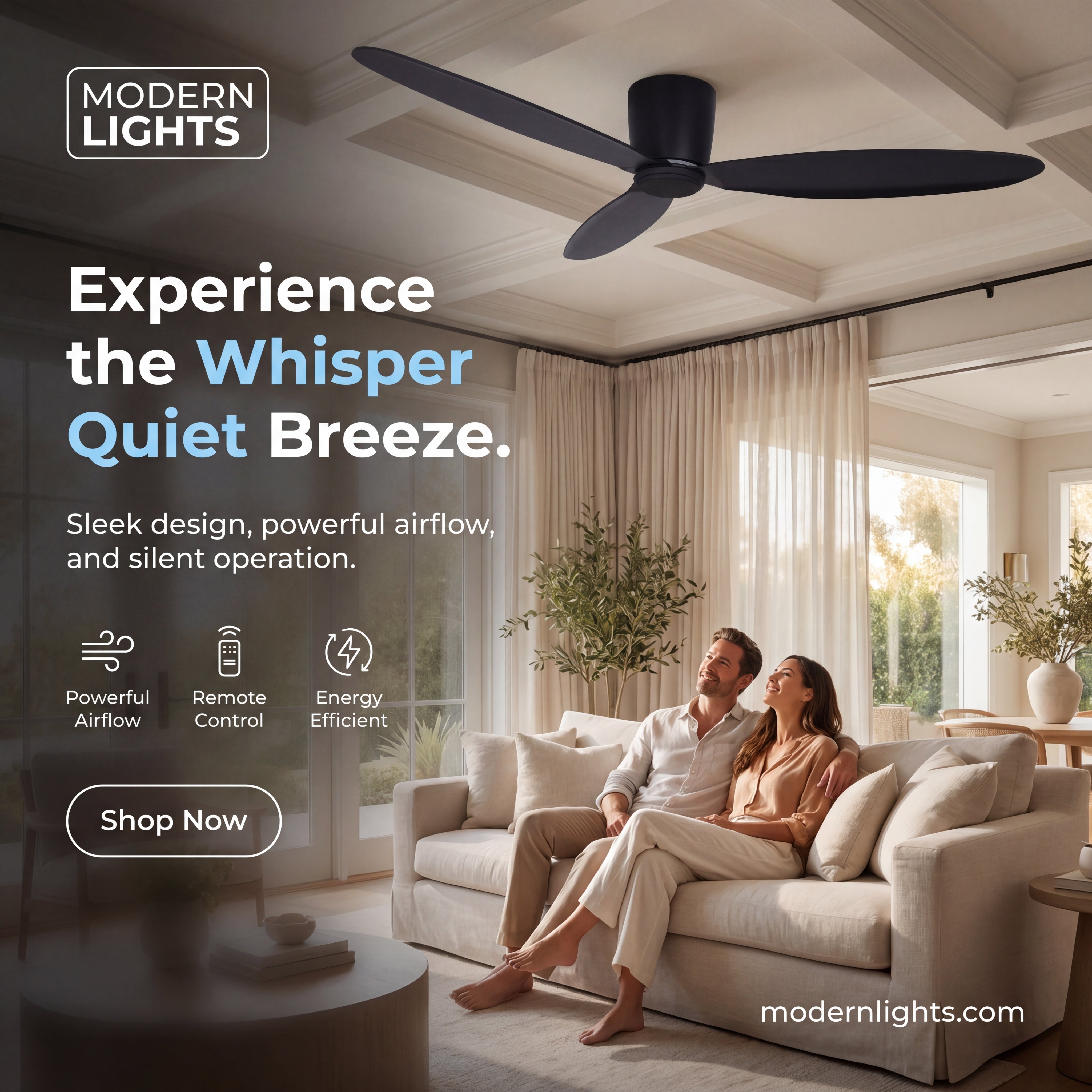 52 Inch DC Black Fan with Remote and Black Blades
