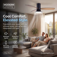 52 Inch 1 Light LED Indoor Outdoor Black Ceiling Fan with Remote